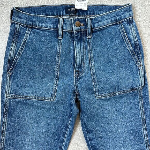 NWT J. Crew Patch Pocket Straight Leg Mid-rise Cropped Denim Blue Jeans Sz 0/25 - Picture 3 of 13